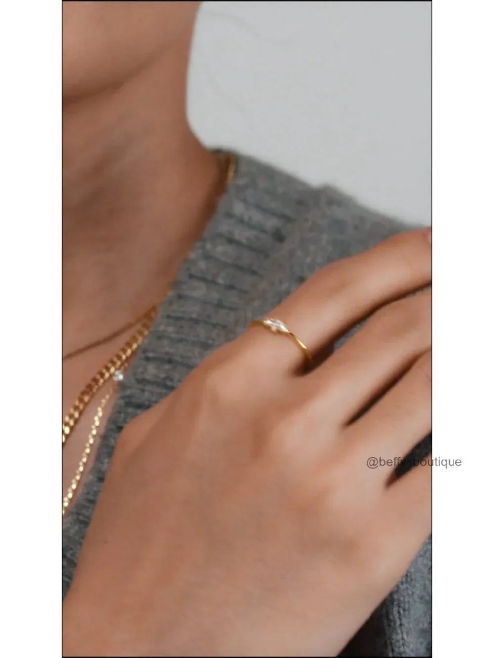 Gold Plated Marquise Round CZ Stackable Rings - Dainty Thin Band for Women